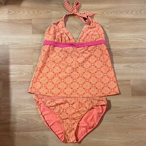 Prana size Large L tankini swimsuit 2 piece Orange and Pink Bikini Set